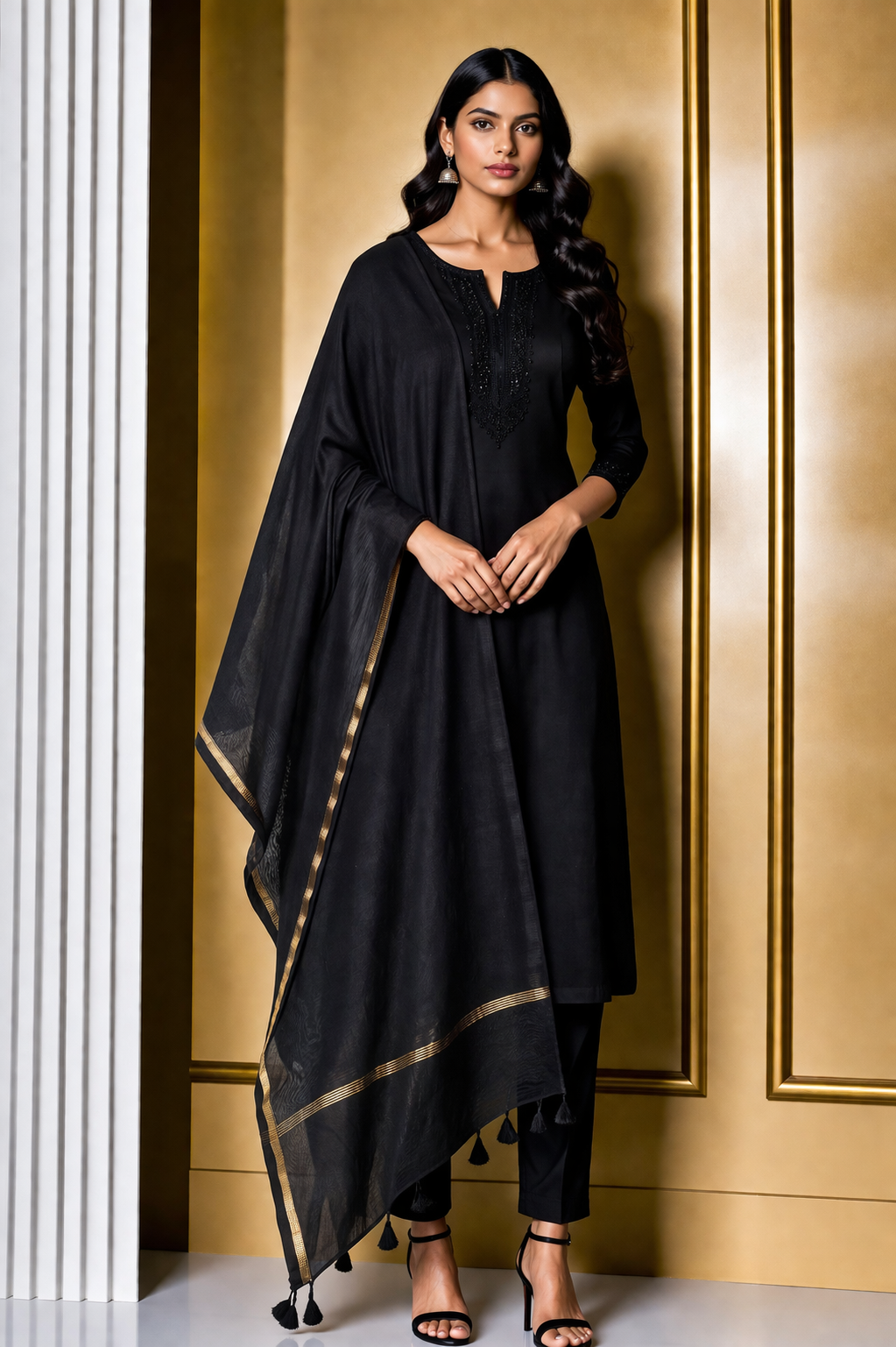 Plain Dyeing Chanderi Silk Plain Hand Dyed Dupatta 36 Inch Width - with Tassels - 2.4 Mtr Length    -  SKU : ID18304D