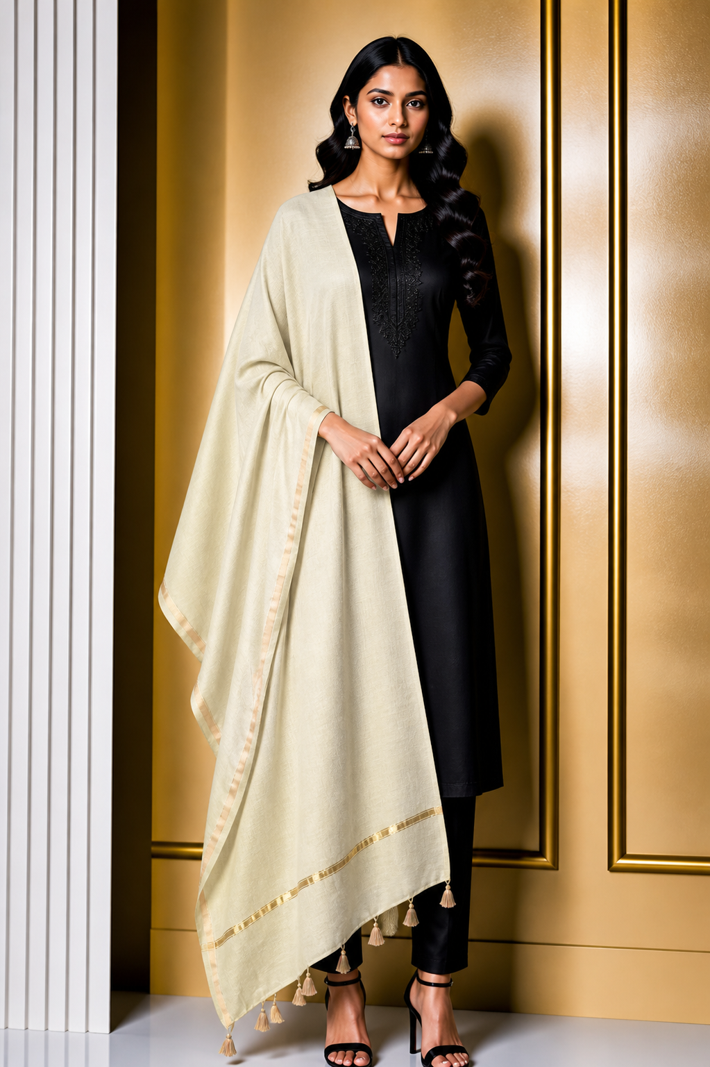 Plain Dyeing Chanderi Silk Plain Hand Dyed Dupatta 36 Inch Width - with Tassels - 2.4 Mtr Length    -  SKU : ID18304A
