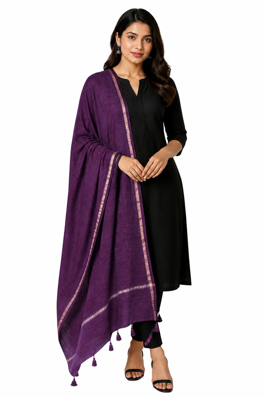 Plain Dyeing Chanderi Silk Plain Hand Dyed Dupatta 36 Inch Width - with Tassels - 2.4 Mtr Length    -  SKU : ID18304G