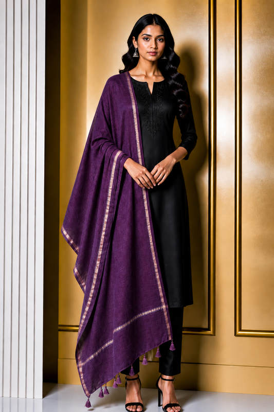Plain Dyeing Chanderi Silk Plain Hand Dyed Dupatta 36 Inch Width - with Tassels - 2.4 Mtr Length    -  SKU : ID18304G