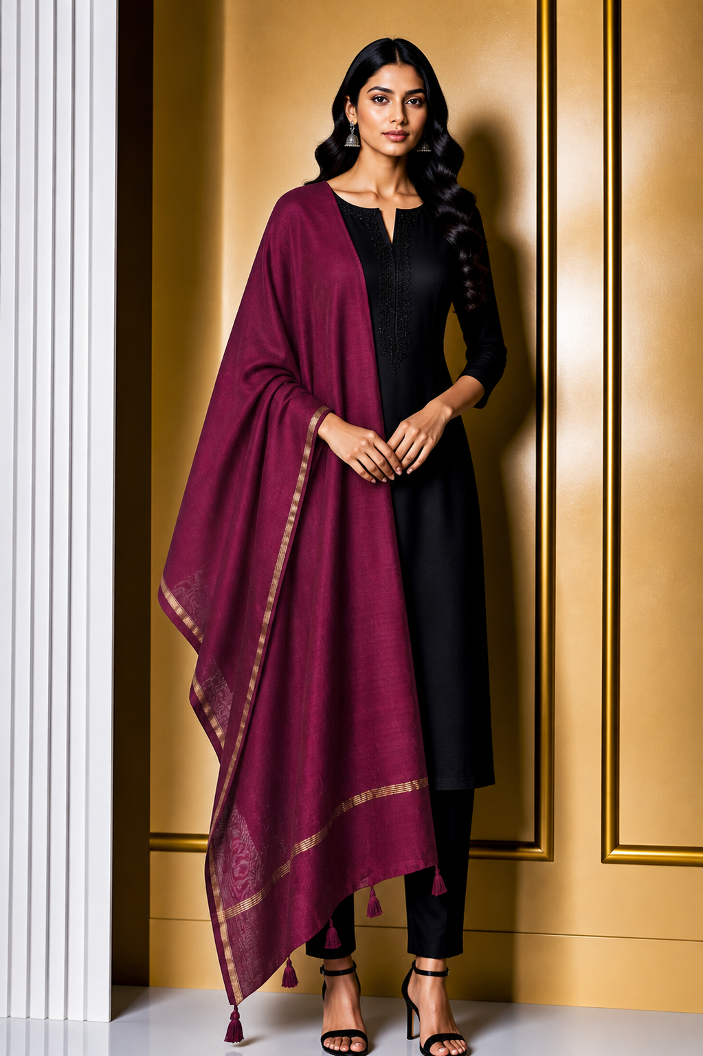 Plain Dyeing Chanderi Silk Plain Hand Dyed Dupatta 36 Inch Width - with Tassels - 2.4 Mtr Length    -  SKU : ID18304E