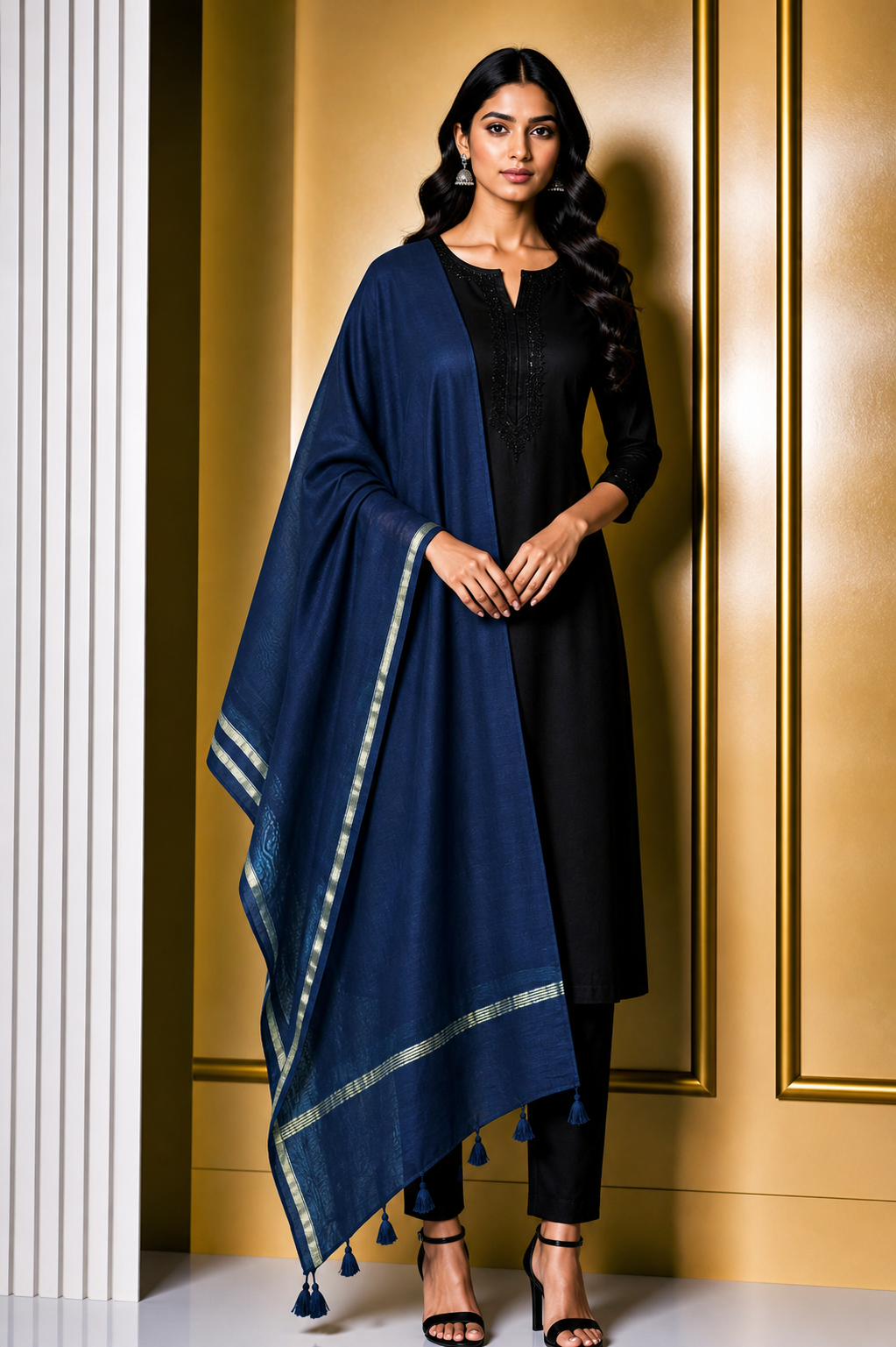 Plain Dyeing Chanderi Silk Plain Hand Dyed Dupatta 36 Inch Width - with Tassels - 2.4 Mtr Length    -  SKU : ID18304B