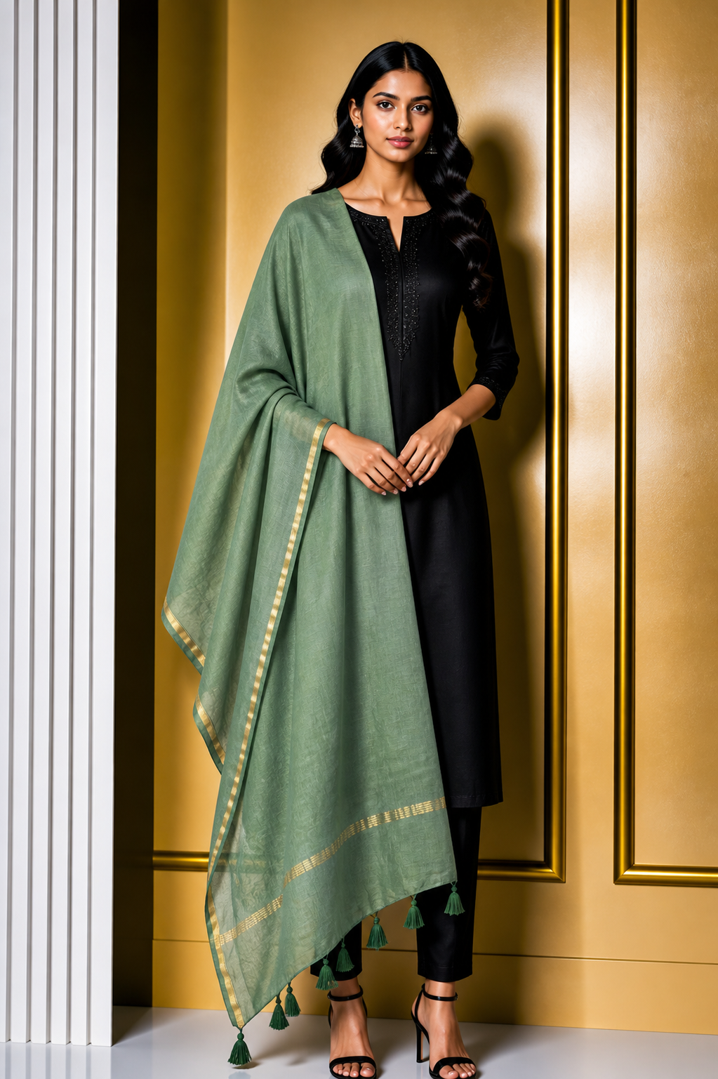 Plain Dyeing Chanderi Silk Plain Hand Dyed Dupatta 36 Inch Width - with Tassels - 2.4 Mtr Length    -  SKU : ID18304J
