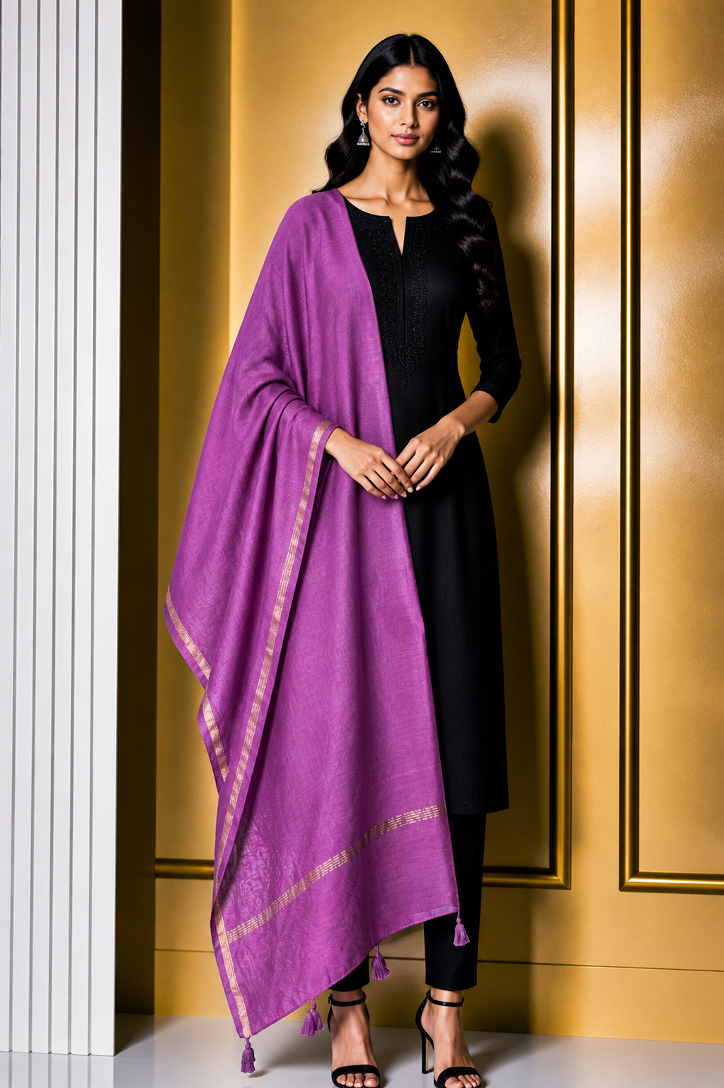 Plain Dyeing Chanderi Silk Plain Hand Dyed Dupatta 36 Inch Width - with Tassels - 2.4 Mtr Length    -  SKU : ID18304L