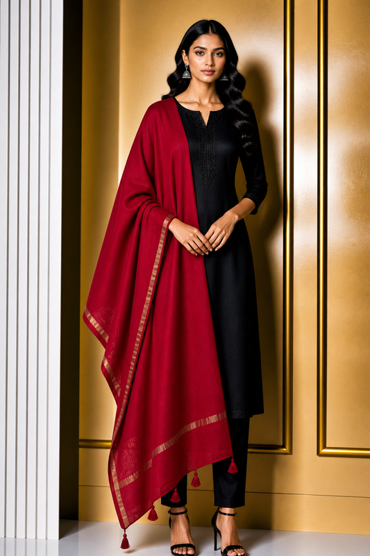 Plain Dyeing Chanderi Silk Plain Hand Dyed Dupatta 36 Inch Width - with Tassels - 2.4 Mtr Length    -  SKU : ID18304C
