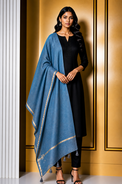 Plain Dyeing Chanderi Silk Plain Hand Dyed Dupatta 36 Inch Width - with Tassels - 2.4 Mtr Length    -  SKU : ID18304I
