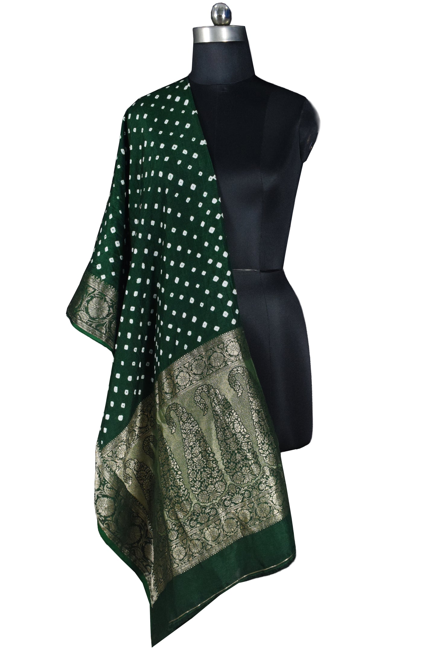 Bandhej [ Tie-Dye] Dola Silk Dupatta With Full nakshi Border & Pallu - 2.5 Mtr Length    -  SKU : KK01501H