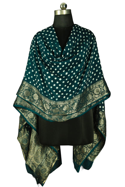 Bandhej [ Tie-Dye] Dola Silk Dupatta With Full nakshi Border & Pallu - 2.5 Mtr Length    -  SKU : KK01501I