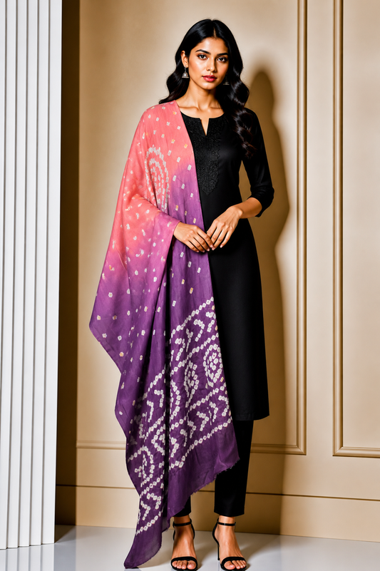 Bandhej [ Tie-Dye] Modal Silk Multi (Bandhej - Tie Dye) Dupatta  - 2.2 Mtr Length    -  SKU : KK04501G