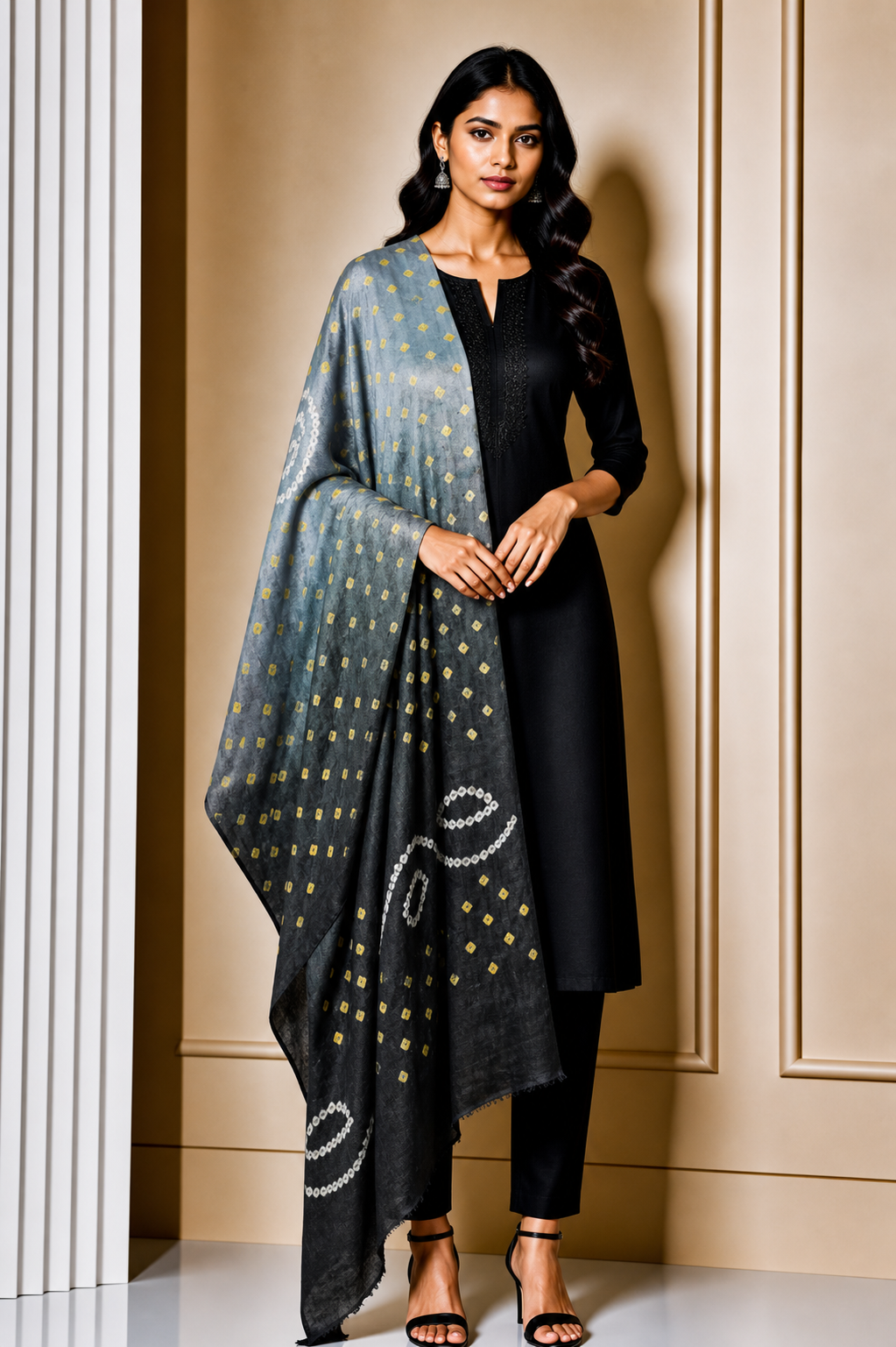 Bandhej [ Tie-Dye] Modal Silk Part Natural Dye Ajrakh Pallu Hand Block Print Dupatta  - 2.5 Mtr Length    -  SKU : MS24A02B