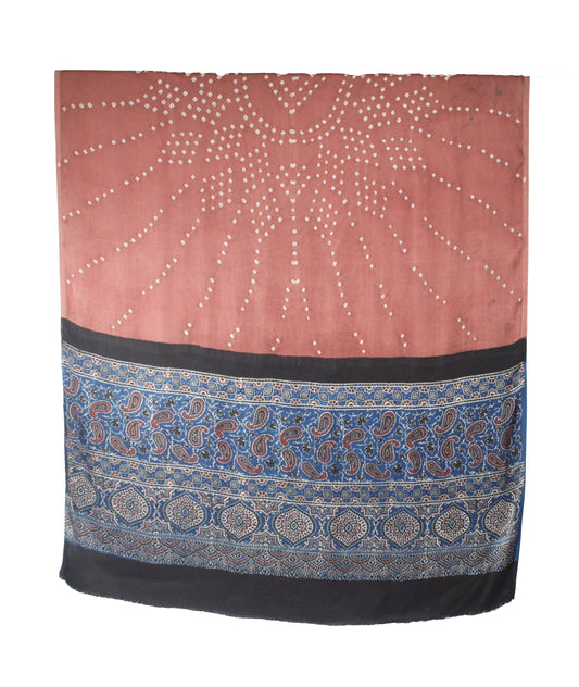 Bandhej [ Tie-Dye] Modal Silk Part Natural Dye Ajrakh Pallu Hand Block Print Dupatta  - 2.5 Mtr Length    -  SKU : MS24A02B