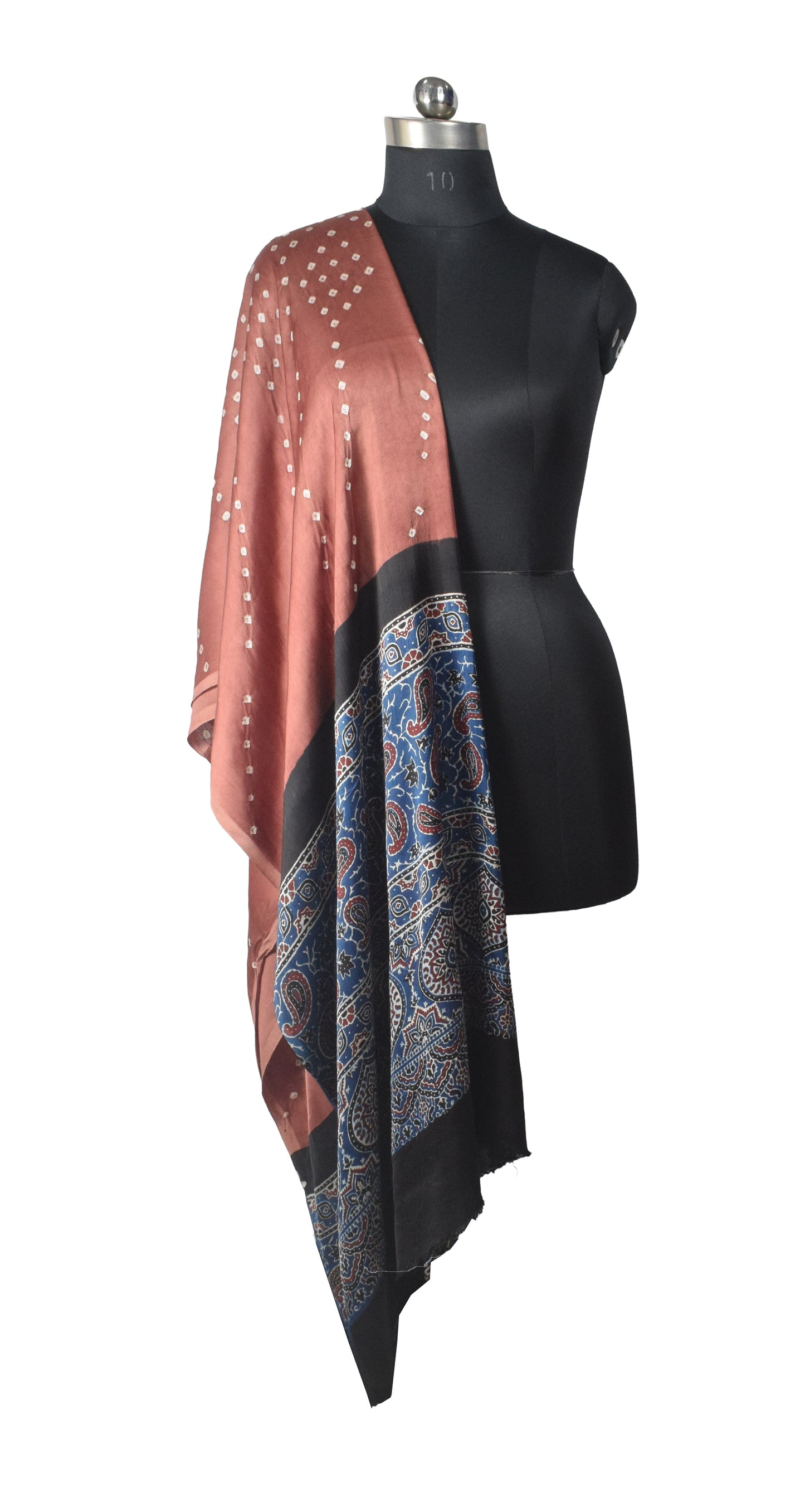 Bandhej [ Tie-Dye] Modal Silk Part Natural Dye Ajrakh Pallu Hand Block Print Dupatta  - 2.5 Mtr Length    -  SKU : MS24A02B