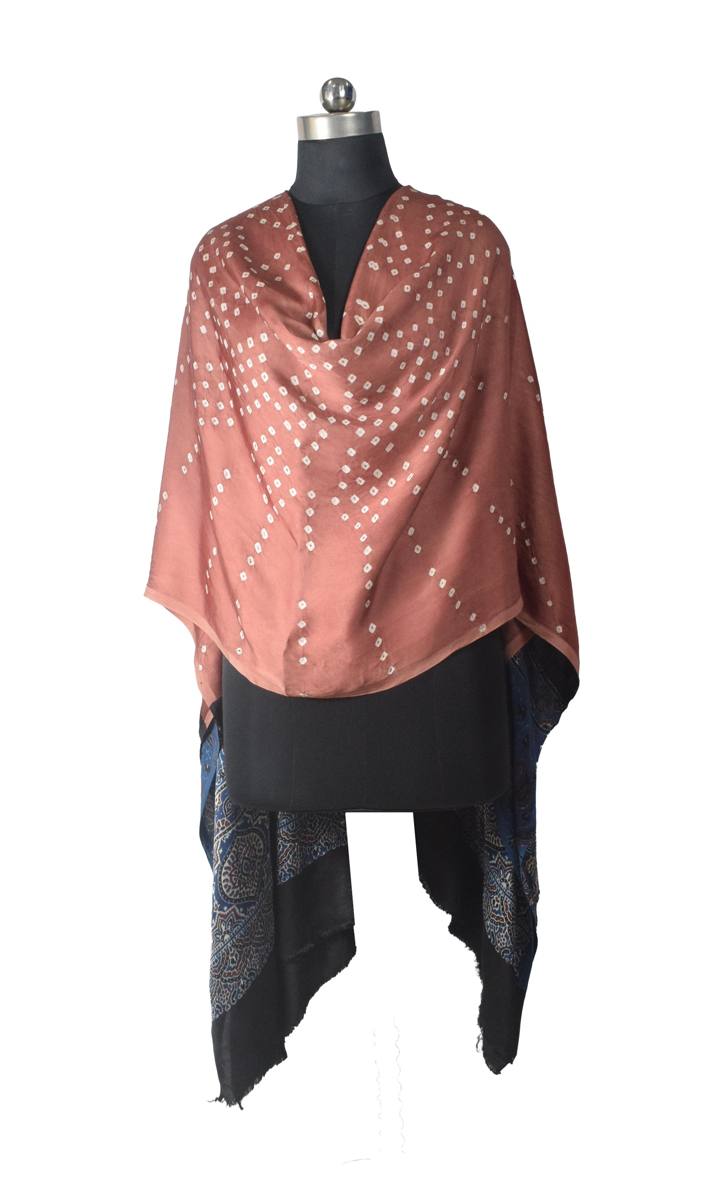 Bandhej [ Tie-Dye] Modal Silk Part Natural Dye Ajrakh Pallu Hand Block Print Dupatta  - 2.5 Mtr Length    -  SKU : MS24A02B