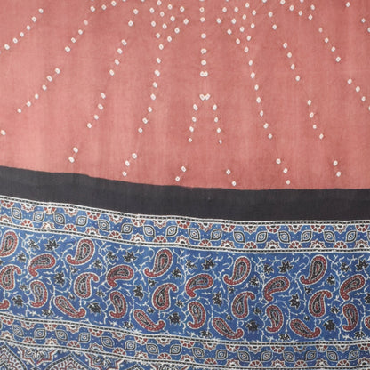 Bandhej [ Tie-Dye] Modal Silk Part Natural Dye Ajrakh Pallu Hand Block Print Dupatta  - 2.5 Mtr Length    -  SKU : MS24A02B