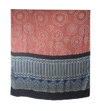 Bandhej [ Tie-Dye] Modal Silk Part Natural Dye Ajrakh Pallu Hand Block Print Dupatta  - 2.5 Mtr Length    -  SKU : MS24A02C