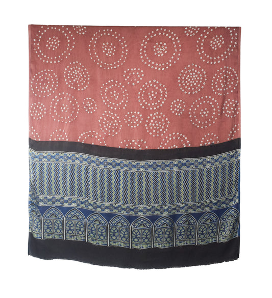 Bandhej [ Tie-Dye] Modal Silk Part Natural Dye Ajrakh Pallu Hand Block Print Dupatta  - 2.5 Mtr Length    -  SKU : MS24A02C