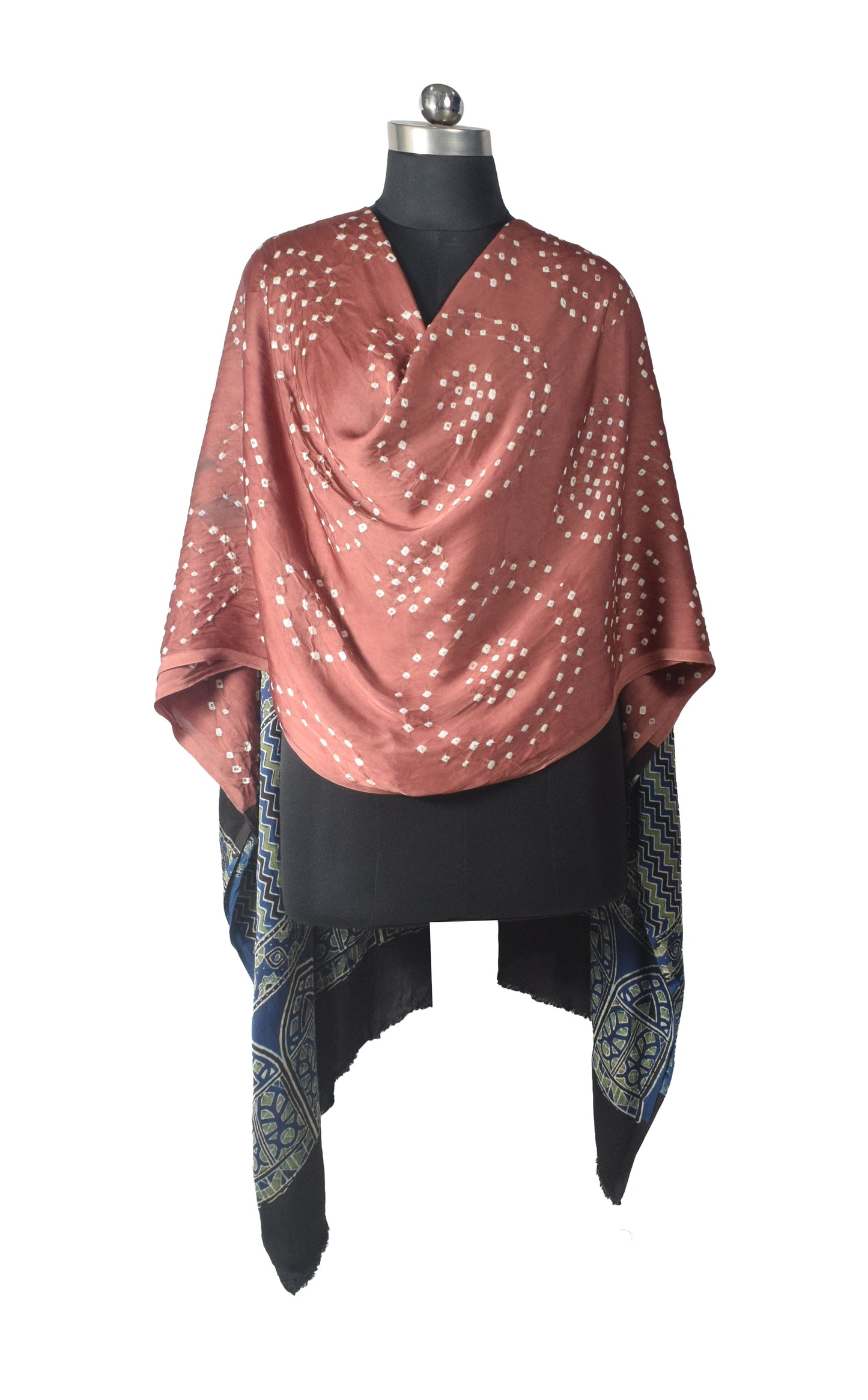 Bandhej [ Tie-Dye] Modal Silk Part Natural Dye Ajrakh Pallu Hand Block Print Dupatta  - 2.5 Mtr Length    -  SKU : MS24A02C