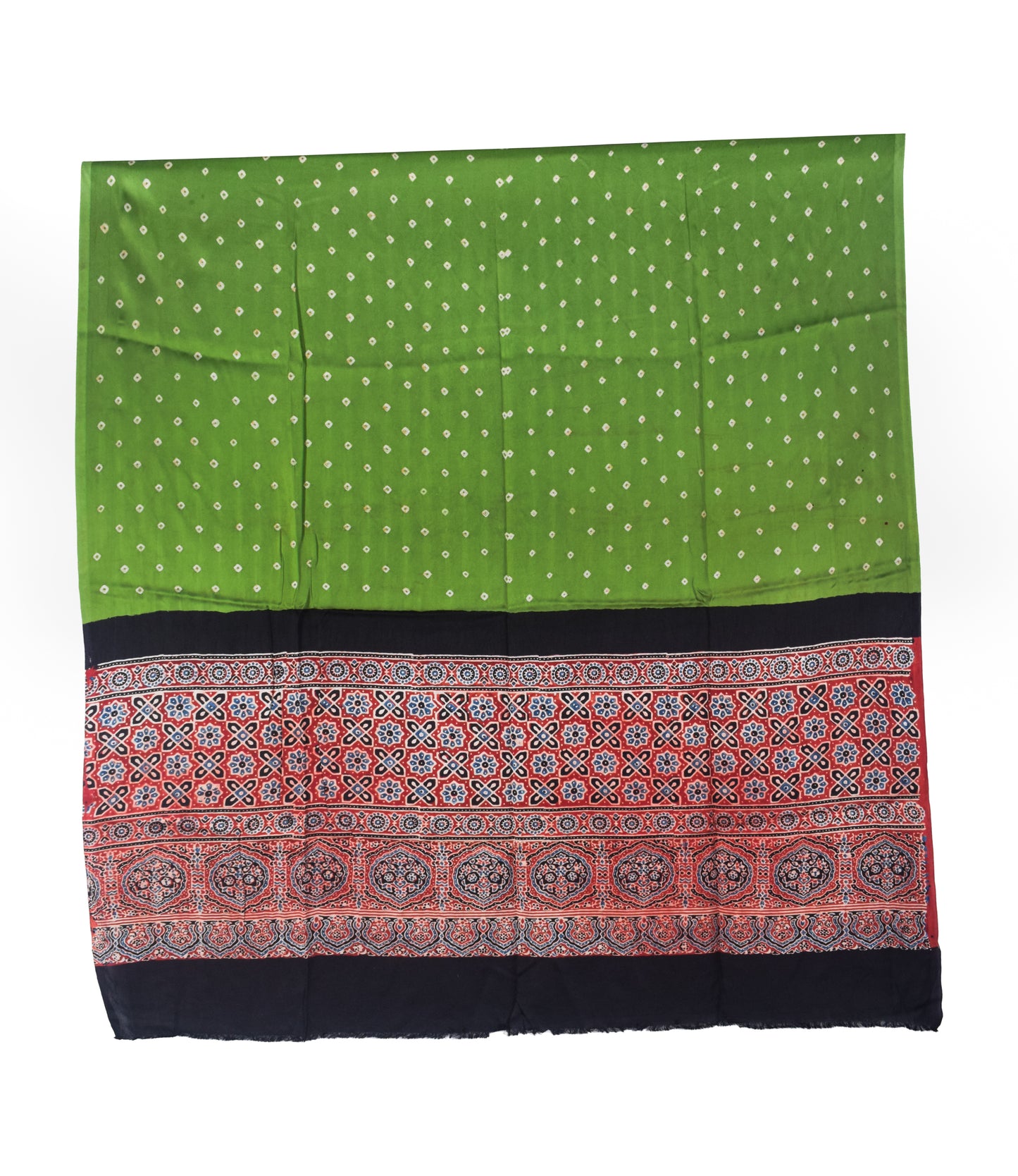 Bandhej [ Tie-Dye] Modal Silk Part Natural Dye Ajrakh Pallu Hand Block Print Dupatta  - 2.5 Mtr Length   -  SKU : MS15602A