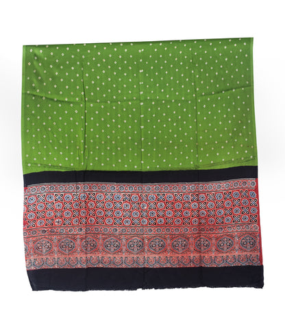 Bandhej [ Tie-Dye] Modal Silk Part Natural Dye Ajrakh Pallu Hand Block Print Dupatta  - 2.5 Mtr Length   -  SKU : MS15602A