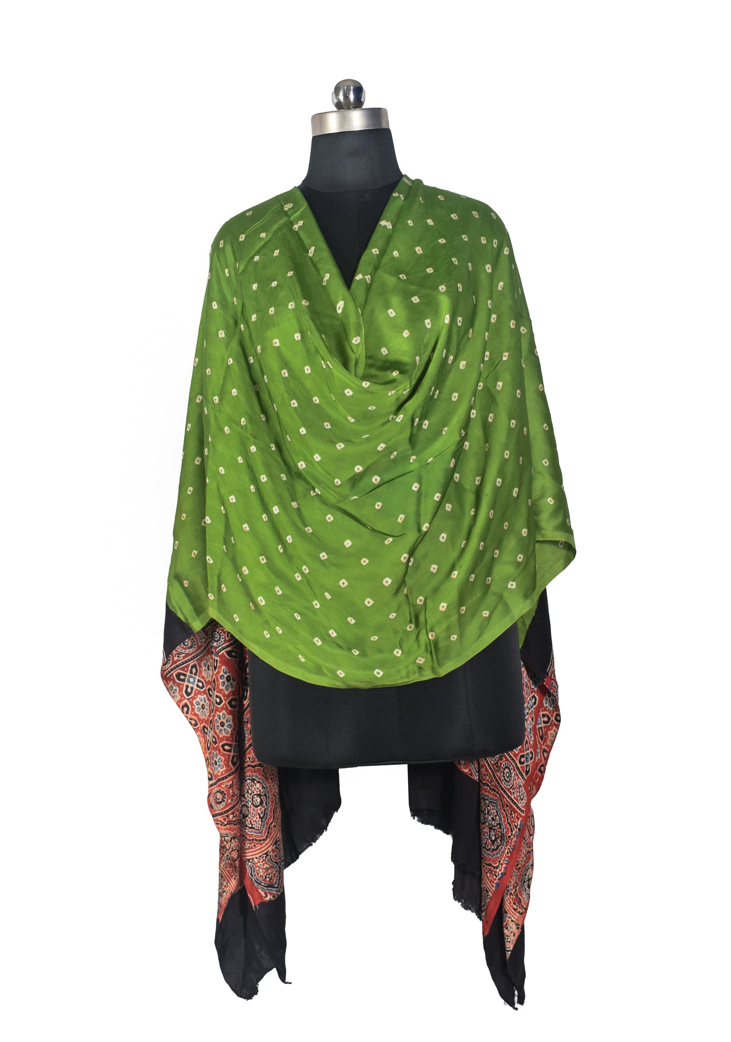 Bandhej [ Tie-Dye] Modal Silk Part Natural Dye Ajrakh Pallu Hand Block Print Dupatta  - 2.5 Mtr Length   -  SKU : MS15602A