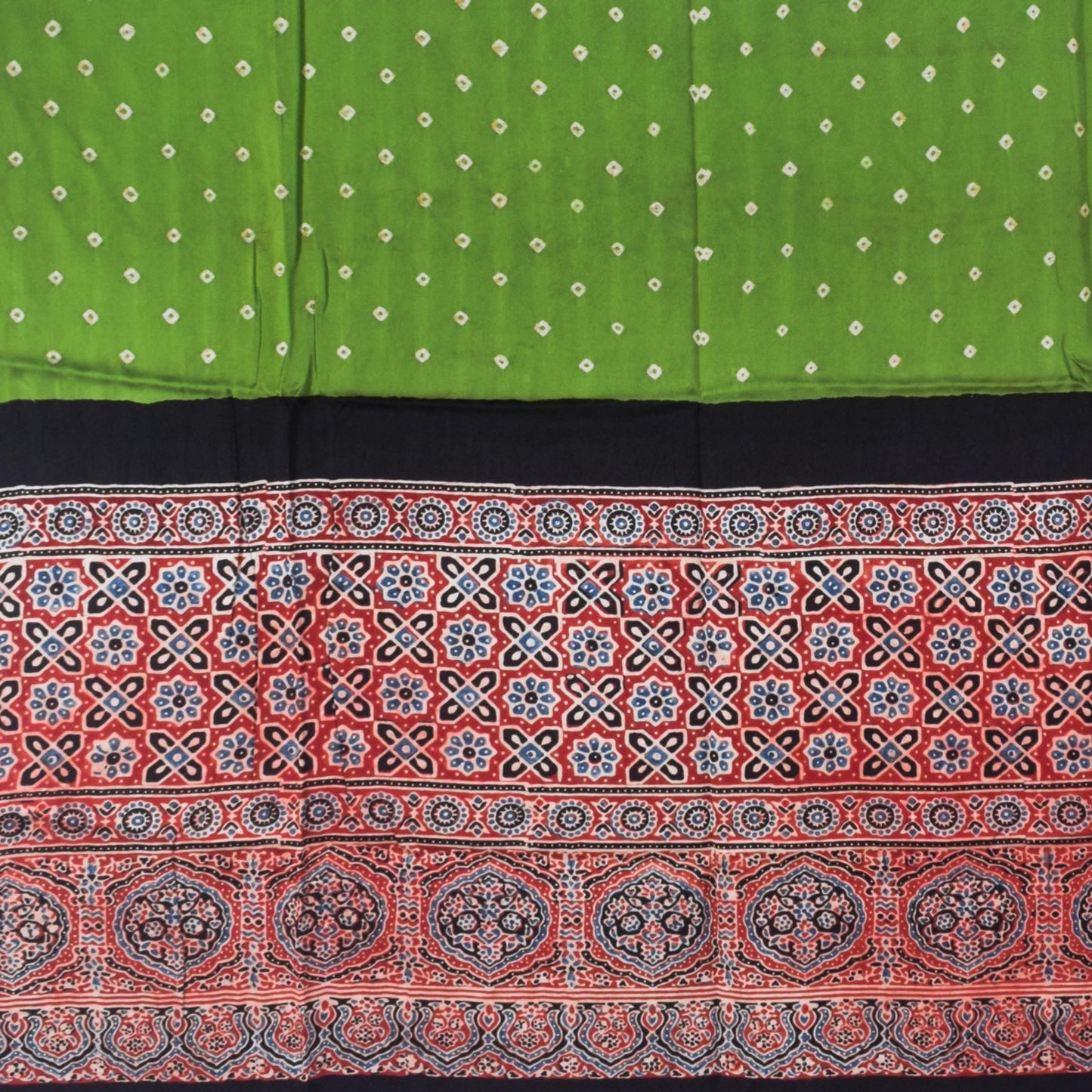 Bandhej [ Tie-Dye] Modal Silk Part Natural Dye Ajrakh Pallu Hand Block Print Dupatta  - 2.5 Mtr Length   -  SKU : MS15602A