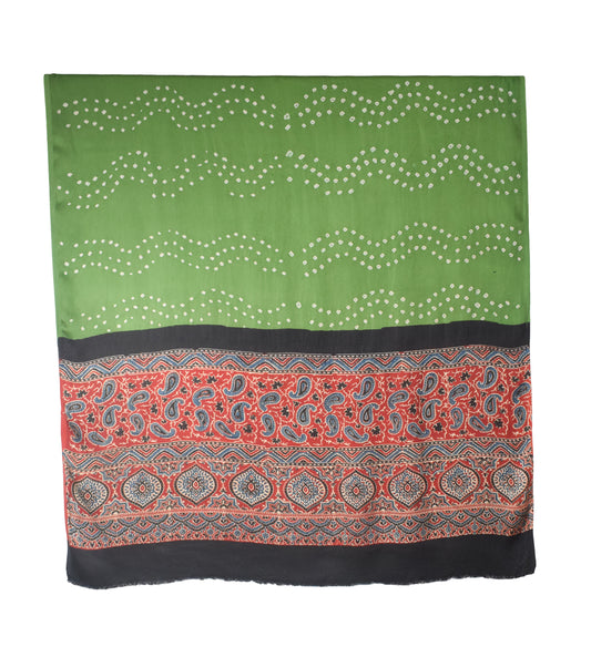 Bandhej [ Tie-Dye] Modal Silk Part Natural Dye Ajrakh Pallu Hand Block Print Dupatta  - 2.5 Mtr Length    -  SKU : MS24A02D