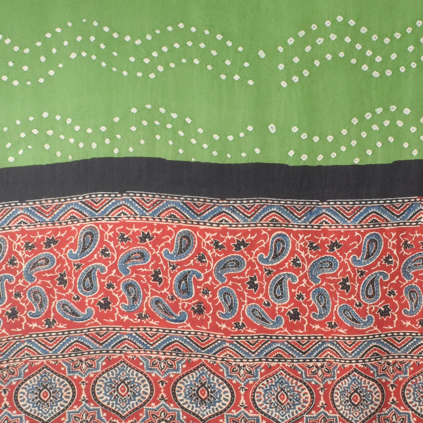 Bandhej [ Tie-Dye] Modal Silk Part Natural Dye Ajrakh Pallu Hand Block Print Dupatta  - 2.5 Mtr Length    -  SKU : MS24A02D