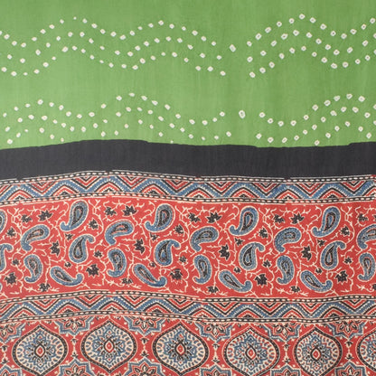 Bandhej [ Tie-Dye] Modal Silk Part Natural Dye Ajrakh Pallu Hand Block Print Dupatta  - 2.5 Mtr Length    -  SKU : MS24A02D