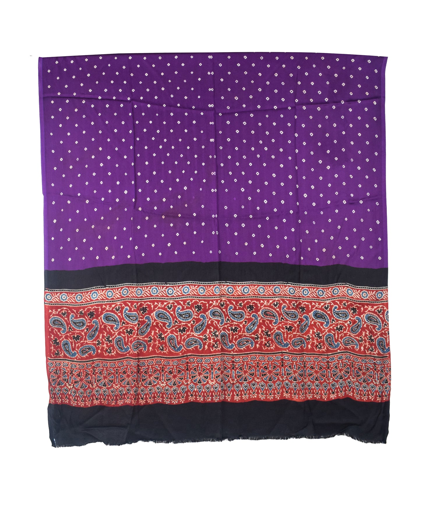 Bandhej [ Tie-Dye] Modal Silk Part Natural Dye Ajrakh Pallu Hand Block Print Dupatta  - 2.5 Mtr Length   -  SKU : MS15602B