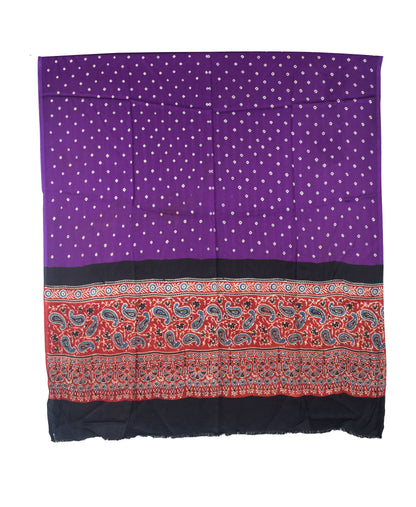 Bandhej [ Tie-Dye] Modal Silk Part Natural Dye Ajrakh Pallu Hand Block Print Dupatta  - 2.5 Mtr Length   -  SKU : MS15602B