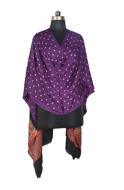 Bandhej [ Tie-Dye] Modal Silk Part Natural Dye Ajrakh Pallu Hand Block Print Dupatta  - 2.5 Mtr Length   -  SKU : MS15602B