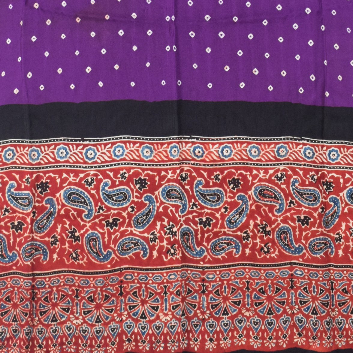 Bandhej [ Tie-Dye] Modal Silk Part Natural Dye Ajrakh Pallu Hand Block Print Dupatta  - 2.5 Mtr Length   -  SKU : MS15602B