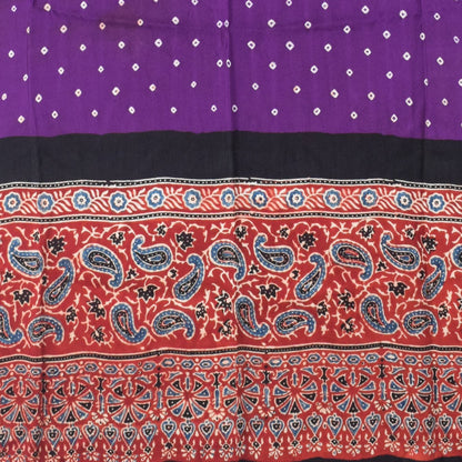 Bandhej [ Tie-Dye] Modal Silk Part Natural Dye Ajrakh Pallu Hand Block Print Dupatta  - 2.5 Mtr Length   -  SKU : MS15602B
