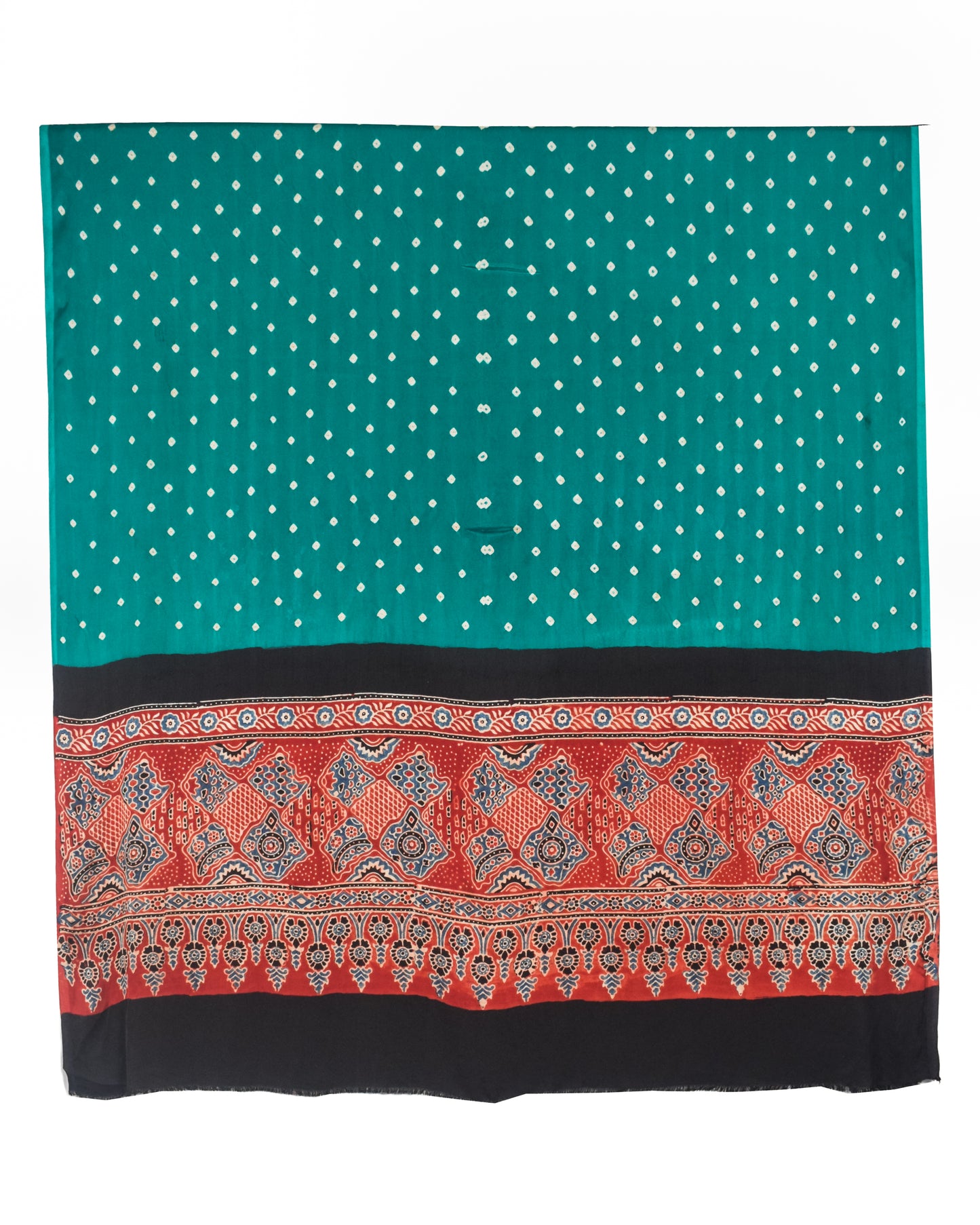 Bandhej [ Tie-Dye] Modal Silk Part Natural Dye Ajrakh Pallu Hand Block Print Dupatta  - 2.5 Mtr Length   -  SKU : MS25602A