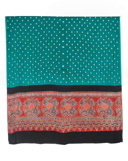 Bandhej [ Tie-Dye] Modal Silk Part Natural Dye Ajrakh Pallu Hand Block Print Dupatta  - 2.5 Mtr Length   -  SKU : MS25602A
