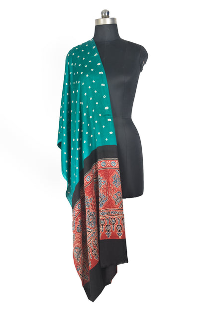Bandhej [ Tie-Dye] Modal Silk Part Natural Dye Ajrakh Pallu Hand Block Print Dupatta  - 2.5 Mtr Length   -  SKU : MS25602A