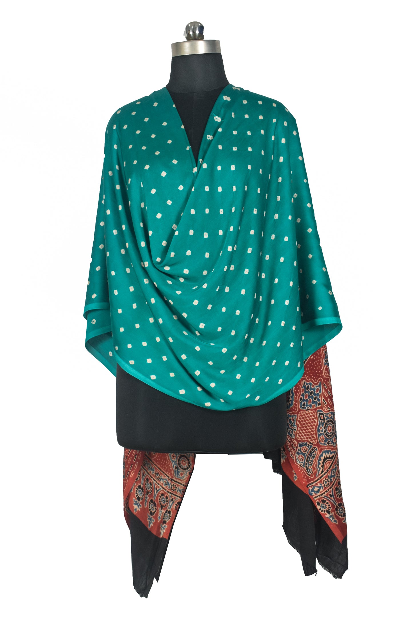 Bandhej [ Tie-Dye] Modal Silk Part Natural Dye Ajrakh Pallu Hand Block Print Dupatta  - 2.5 Mtr Length   -  SKU : MS25602A