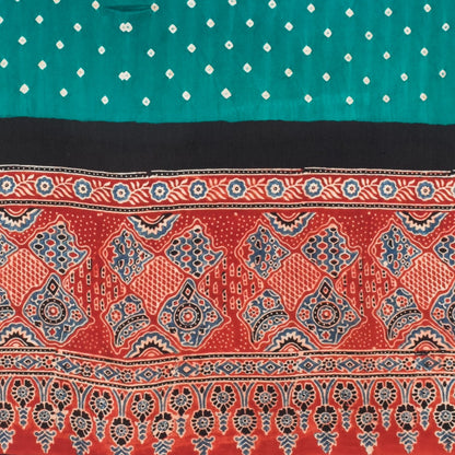 Bandhej [ Tie-Dye] Modal Silk Part Natural Dye Ajrakh Pallu Hand Block Print Dupatta  - 2.5 Mtr Length   -  SKU : MS25602A