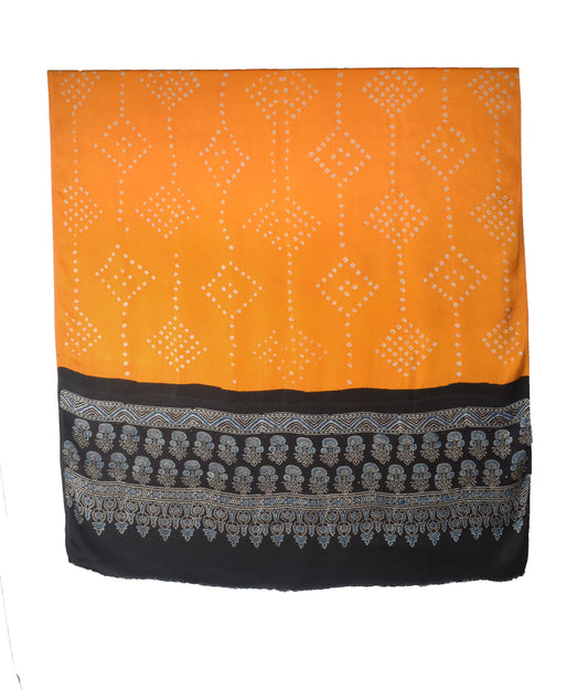 Bandhej [ Tie-Dye] Modal Silk Part Natural Dye Ajrakh Pallu Hand Block Print Dupatta  - 2.5 Mtr Length    -  SKU : MS24A02A