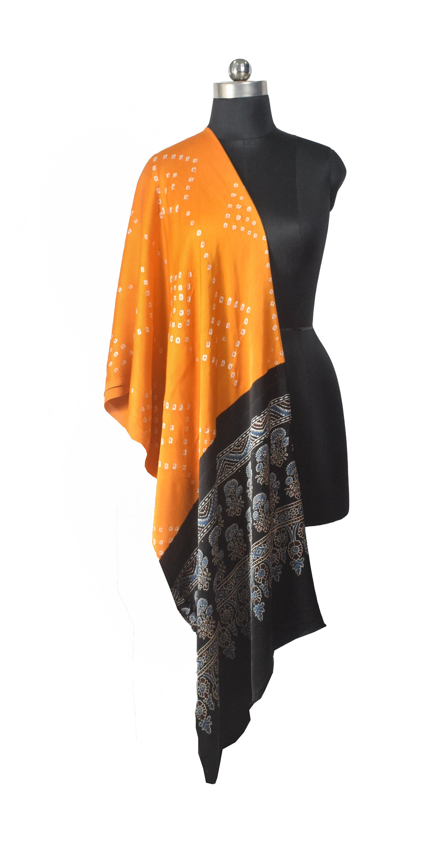 Bandhej [ Tie-Dye] Modal Silk Part Natural Dye Ajrakh Pallu Hand Block Print Dupatta  - 2.5 Mtr Length    -  SKU : MS24A02A