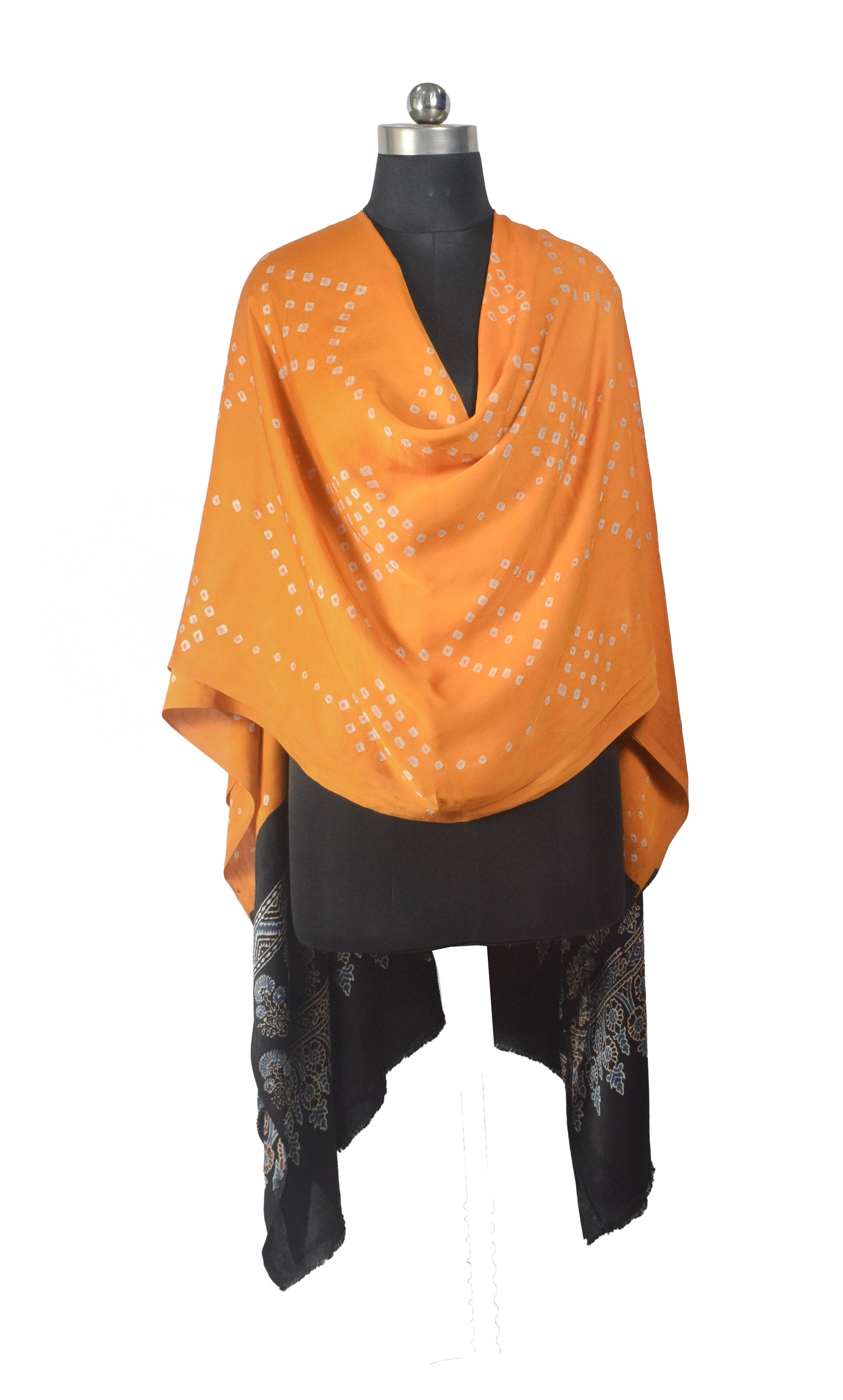 Bandhej [ Tie-Dye] Modal Silk Part Natural Dye Ajrakh Pallu Hand Block Print Dupatta  - 2.5 Mtr Length    -  SKU : MS24A02A