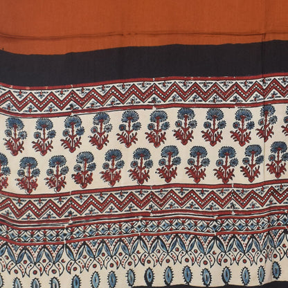 Ajrakh Modal Silk Part Natural Dye Half Plain Dyeing Hand Block Print Dupatta with Tassels - 2.5 Mtr Length    -  SKU : AI20104V