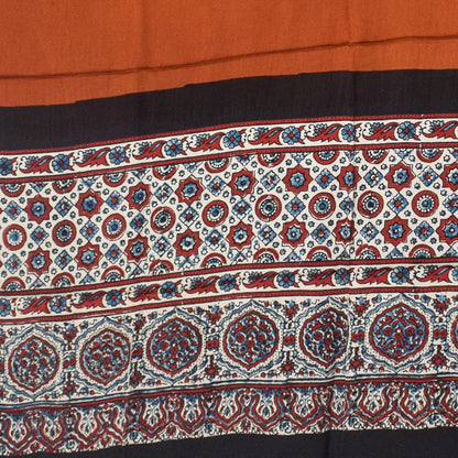 Ajrakh Modal Silk Part Natural Dye Half Plain Dyeing Hand Block Print Dupatta with Tassels - 2.5 Mtr Length    -  SKU : AI2014AI