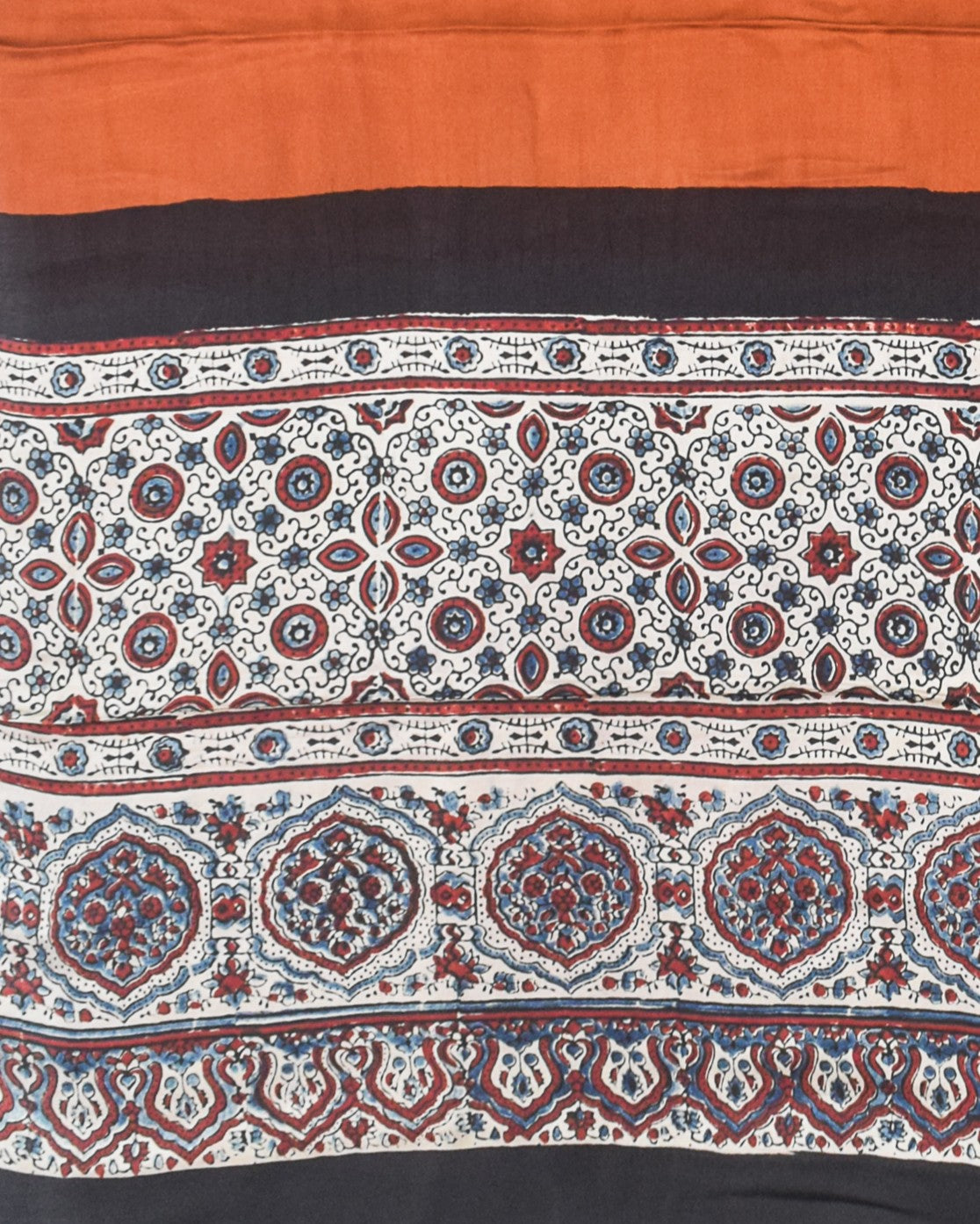 Ajrakh Modal Silk Part Natural Dye Half Plain Dyeing Hand Block Print Dupatta with Tassels - 2.5 Mtr Length    -  SKU : AI21701I