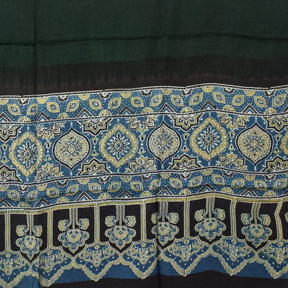 Ajrakh Modal Silk Part Natural Dye Half Plain Dyeing Hand Block Print Dupatta with Tassels - 2.5 Mtr Length    -  SKU : AI20104J