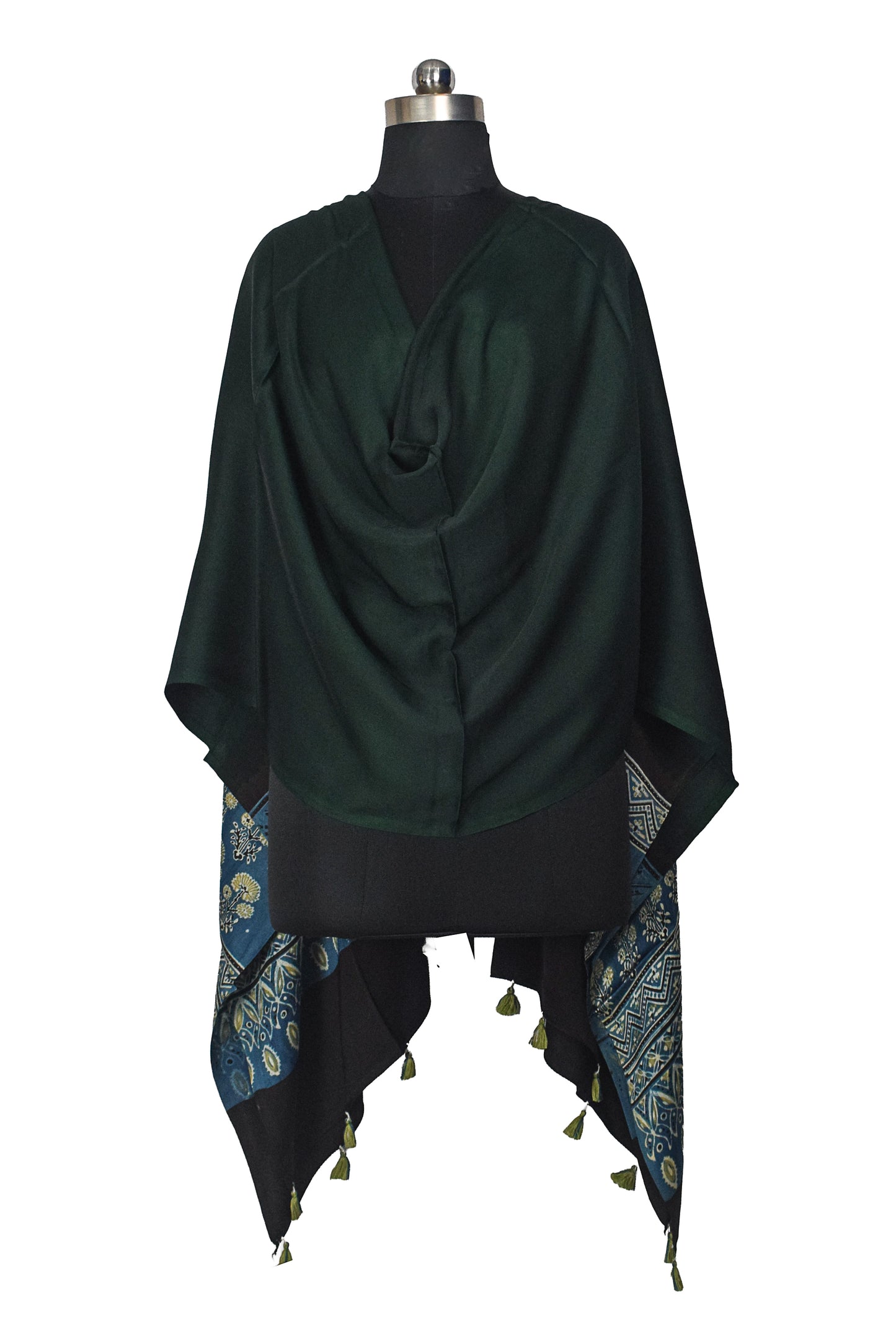 Ajrakh Modal Silk Part Natural Dye Half Plain Dyeing Hand Block Print Dupatta with Tassels - 2.5 Mtr Length    -  SKU : AI20104M