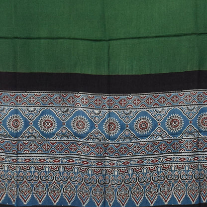 Ajrakh Modal Silk Part Natural Dye Half Plain Dyeing Hand Block Print Dupatta with Tassels - 2.5 Mtr Length    -  SKU : AI20104O