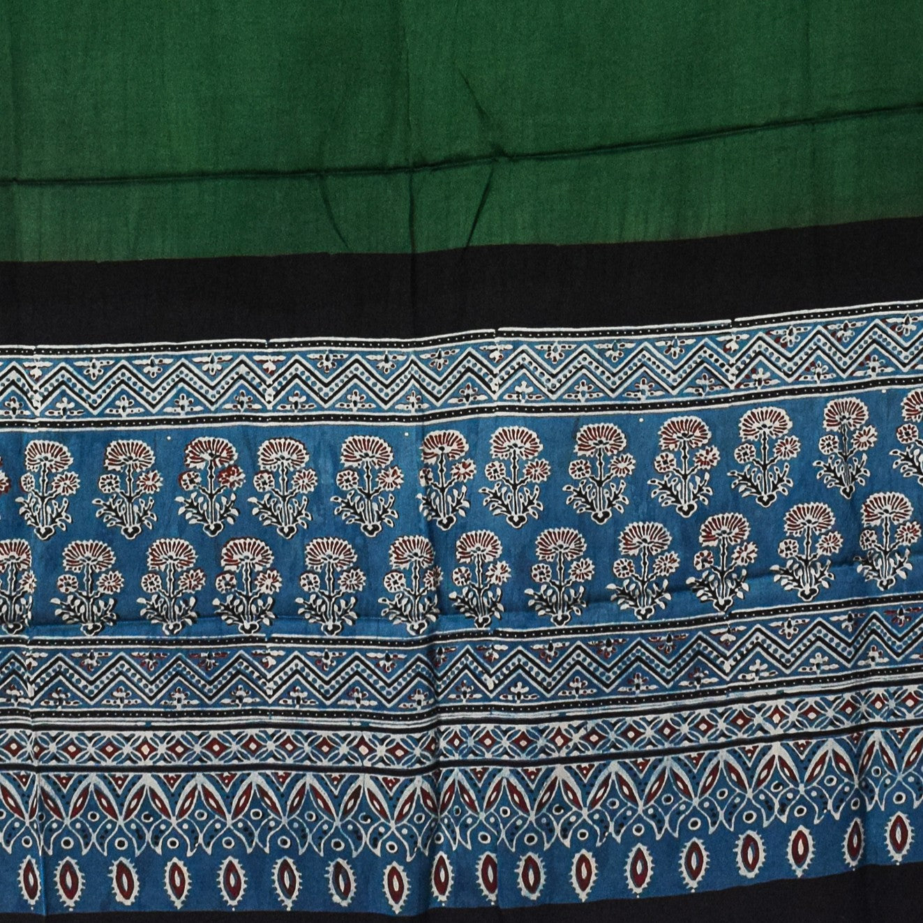 Ajrakh Modal Silk Part Natural Dye Half Plain Dyeing Hand Block Print Dupatta with Tassels - 2.5 Mtr Length    -  SKU : AI2014AJ