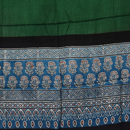 Ajrakh Modal Silk Part Natural Dye Half Plain Dyeing Hand Block Print Dupatta with Tassels - 2.5 Mtr Length    -  SKU : AI2014AJ
