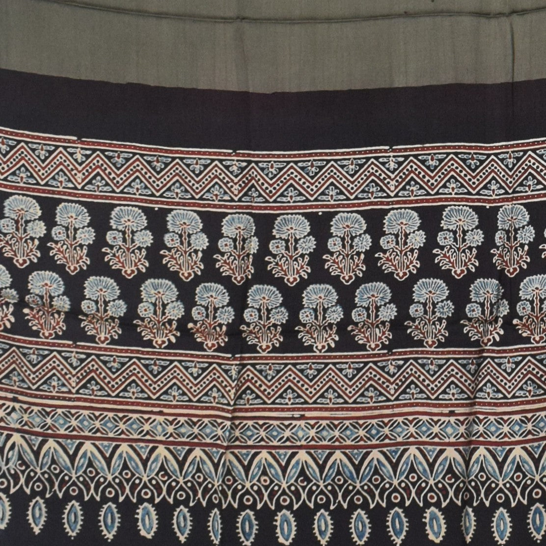 Ajrakh Modal Silk Part Natural Dye Half Plain Dyeing Hand Block Print Dupatta with Tassels - 2.5 Mtr Length    -  SKU : AI2014AM